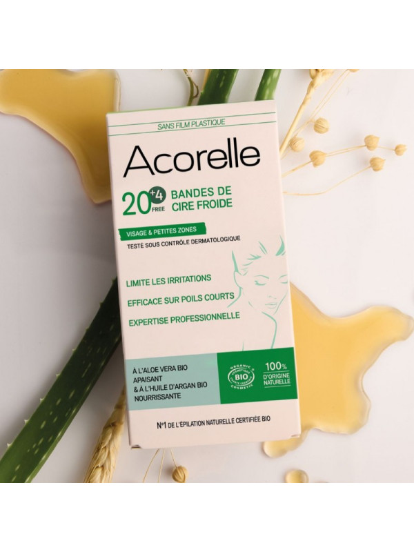 Acorelle Certified Organic Cold Wax Strips for Face x20 + 4 Free - Βιολογικές Ταινίες Κεριού για το Πρόσωπο x 20 τεμ. + 4 Δώρο