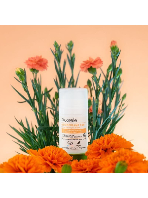 Acorelle Certified Organic Deodorant Roll-on Floral Softness - Βιολογικό Αποσμητικό Roll-on Μακράς Διάρκειας, με άρωμα λουλουδιών, 50ml