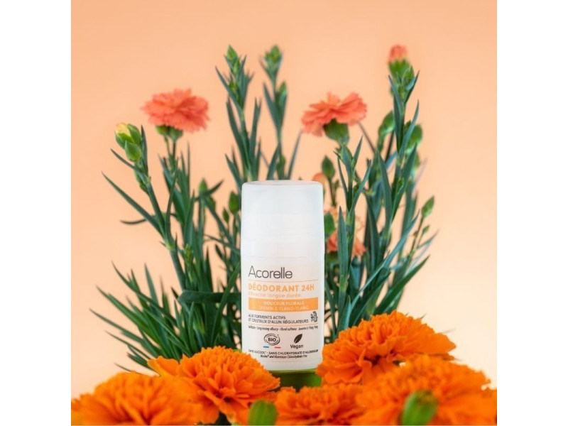 Acorelle Certified Organic Deodorant Roll-on Floral Softness - Βιολογικό Αποσμητικό Roll-on Μακράς Διάρκειας, με άρωμα λουλουδιών, 50ml
