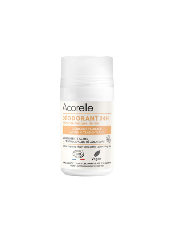 Acorelle Certified Organic Deodorant Roll-on Floral Softness - Βιολογικό Αποσμητικό Roll-on Μακράς Διάρκειας, με άρωμα λουλουδιών, 50ml