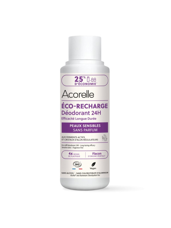 Acorelle Certified Organic Deodorant Sensitive Skin Eco Refill - Βιολογικό Αποσμητικό Roll-on Μακράς Διάρκειας, για ευαίσθητο δέρμα, Aνταλλακτικό 100ml