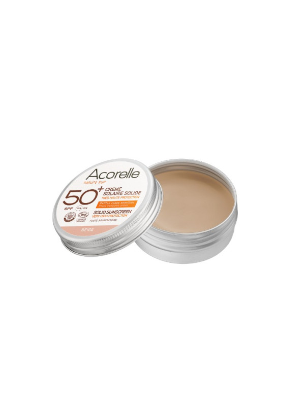 Acorelle Certified Organic Beige Solid Sunscreen SPF 50+ - Βιολογικό Αντηλιακό Balm SPF 50+ με Χρώμα, 20g