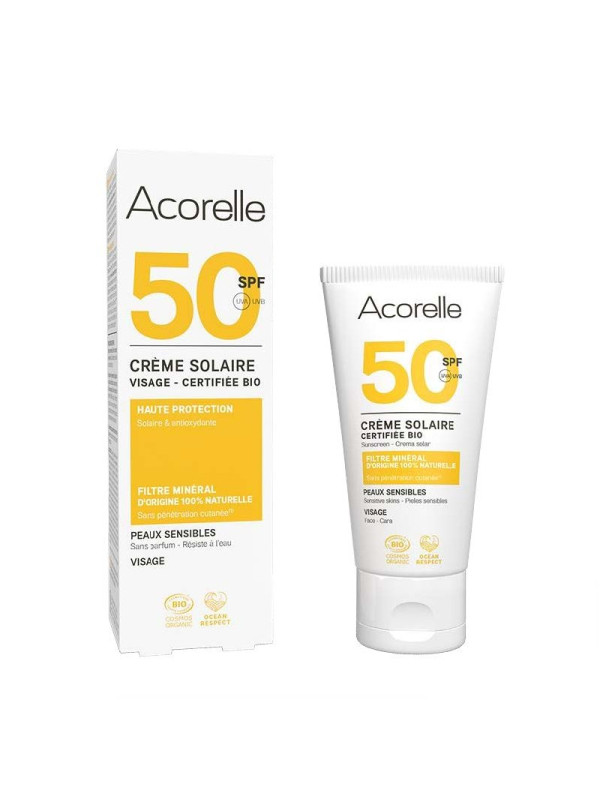 Acorelle Certified Organic Face Sunscreen SPF 50- Βιολογικό Αντηλιακό Προσώπου SPF 50 για Ευαίσθητη Επιδερμίδα, 50ml