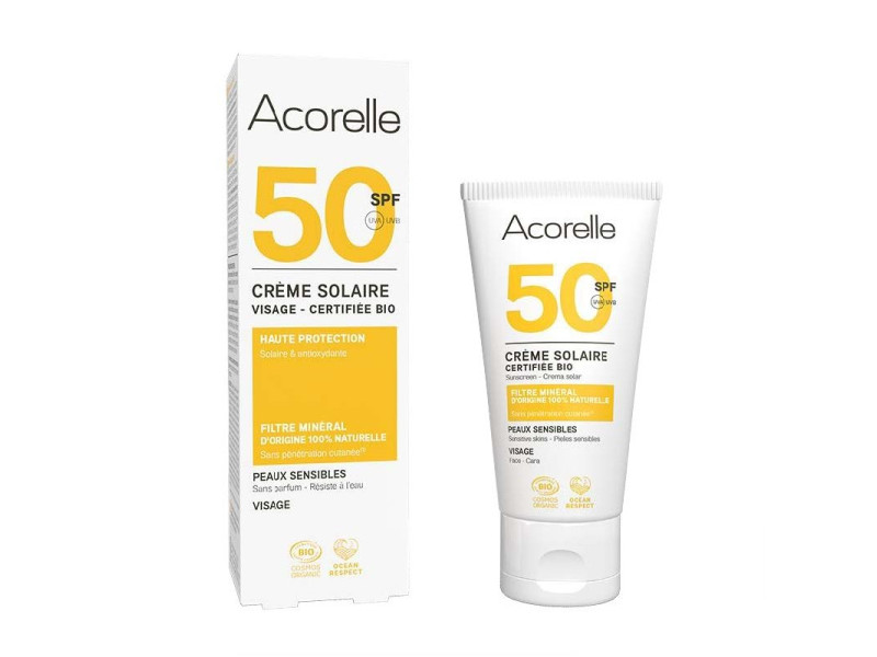 Acorelle Certified Organic Face Sunscreen - Βιολογικό Αντηλιακό Προσώπου SPF 50 για Ευαίσθητη Επιδερμίδα, 50ml
