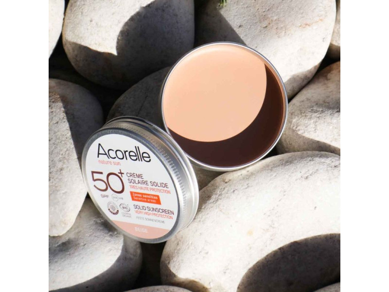 Acorelle Certified Organic Beige Solid Sunscreen - Βιολογικό Αντηλιακό Balm SPF 50+ με Χρώμα, 20g