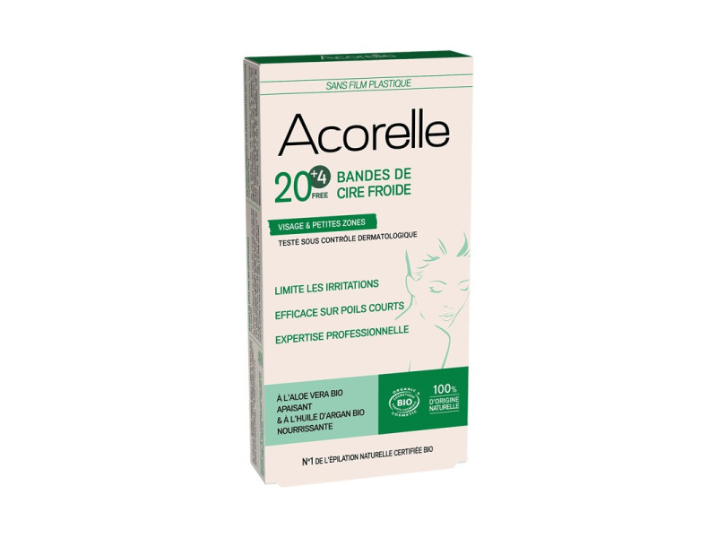 Acorelle Certified Organic Cold Wax Strips for Face x20 + 4 Free - Βιολογικές Ταινίες Κεριού για το Πρόσωπο x 20 τεμ. + 4 Δώρο