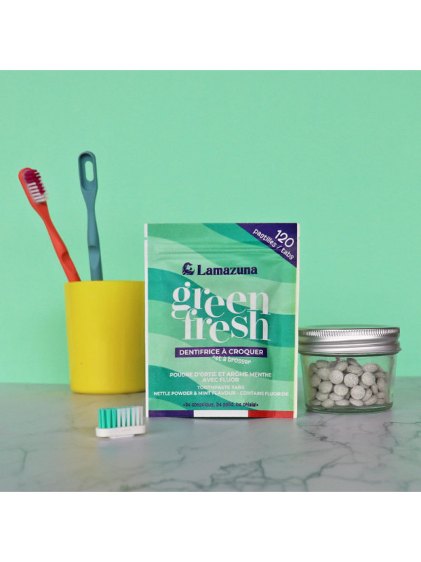 Lamazuna Toothpaste Tabs Greenfresh With Nettle Powder & Mint Flavour – Βιολογικές Ταμπλέτες Οδοντόκρεμας Με Τσουκνίδα & Μέντα