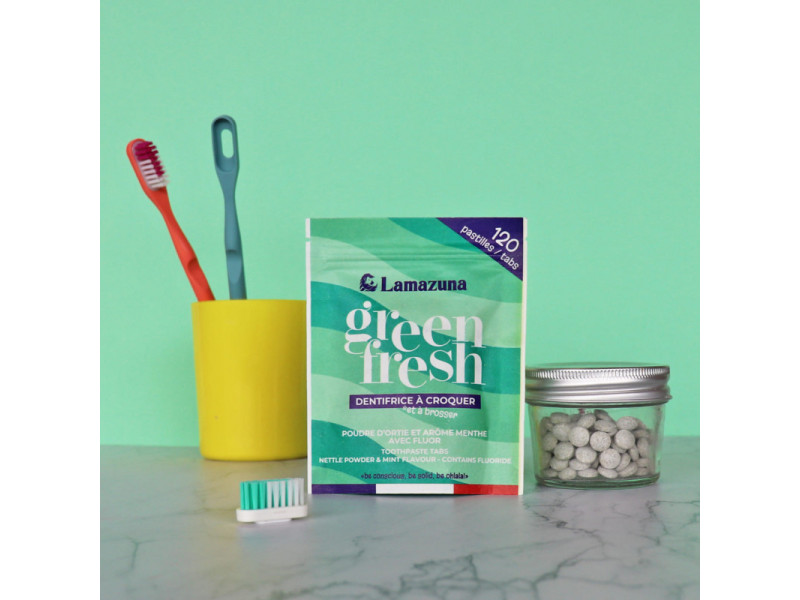 Lamazuna Toothpaste Tabs Greenfresh With Nettle Powder & Mint Flavour – Βιολογικές Ταμπλέτες Οδοντόκρεμας Με Τσουκνίδα & Μέντα