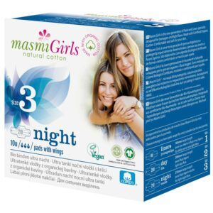 Masmi Organic Cotton "Girls" Ultra Night Pads with Wings - Size 3
