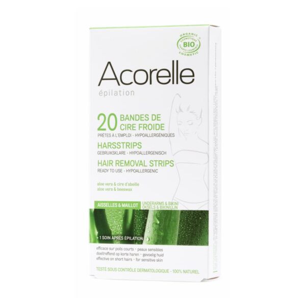 Acorelle Certified Organic Cold Wax Strips For Underarms & Bikini Line